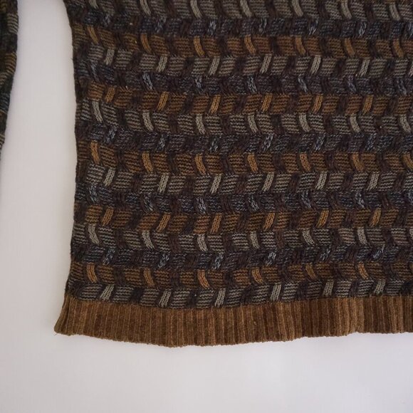 VTG 80s Scandia Woods Brown Olive Green 3D Biggie Cosby Crewneck Knit Sweater M - Picture 5 of 9